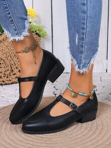 時尚女式高跟鞋皮鞋,女士新款黑色春秋鞋,時尚黑色高跟皮鞋 - 黑色 - 查看 2