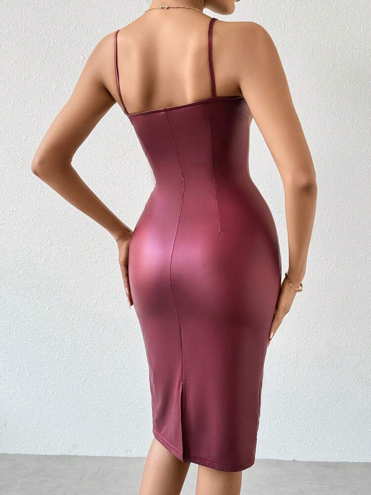 Pu Leather Spaghetti Strap Dress