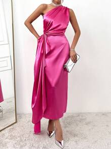 SHEIN Cottnline Women's One Shoulder Ruffle Cocktail Party Dress - Pink - View 3