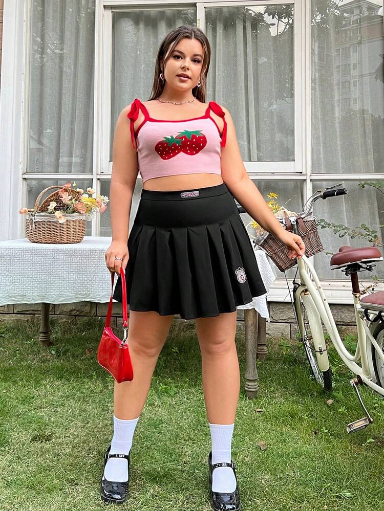 Plus Size Women's Letter Patch Pleated Skirt