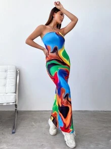 SHEIN Unity 綁染無肩帶連衣裙 - 彩色 - 查看 4