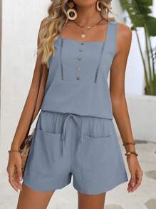 Breezaya 女士方領無袖背心和短褲套裝 - 霧霾藍 - 查看 5