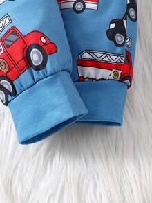 男嬰可愛印花車長袖連身衣,春秋 - 藍色 - 查看 4