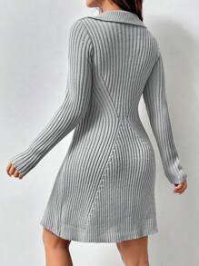 Flirla Vestido Suéter De Moda Con Cintura Ajustada - Gris - Ver 2