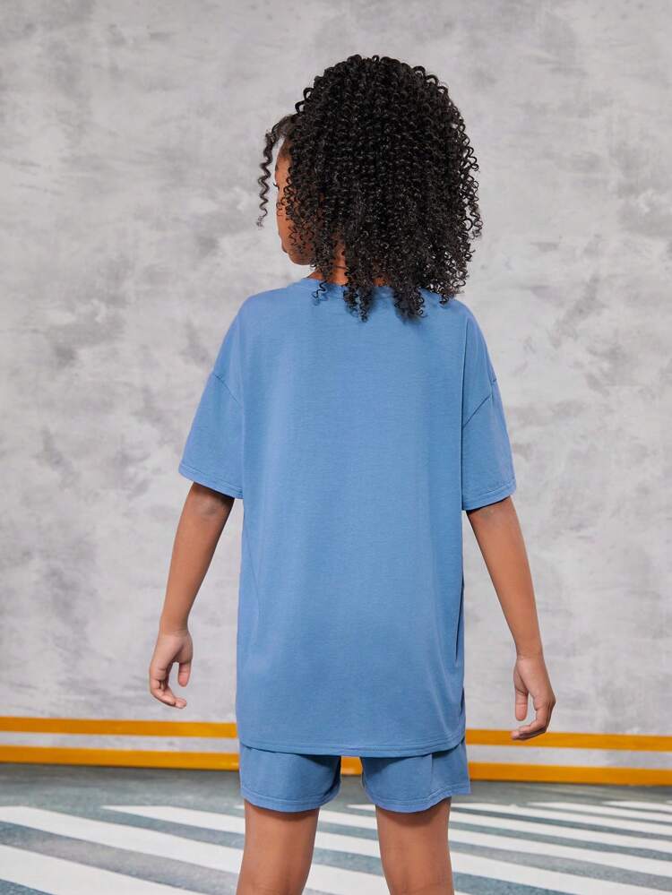 Tween Girls' Casual Knit Round Neck Short Sleeve Top And Shorts Set For Daily Wear