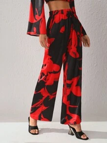 S Essence Drawstring Waist Satin Wide Leg Pants - Multicolor - View 4