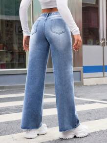 SHEIN ICON Women'S Butterfly Embroidered Denim Jeans - Medium Wash - View 2