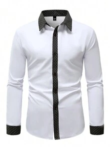 Manfinity Mode Camisa De Manga Larga Decorada Con Colores En Contraste Para Hombre - Blanco - Ver 4