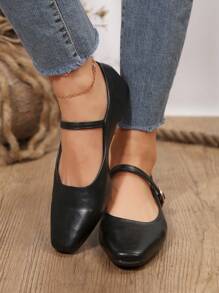 Vintage Style Mary Jane Shoes For Women, New Winter Korean Casual French Style Thick Heel