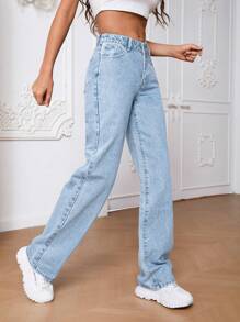 SHEIN Tall Ladies' Straight Leg Jeans - Light Wash - View 6