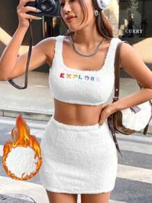 SHEIN EZwear 白色及刺繡花卉女裝套裝 - 白色 - 查看 3