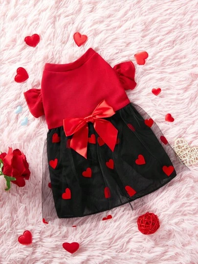 PETSIN Alla Hjärtans Dag Röd & Svart Hjärtformad Husdjur Kjolar