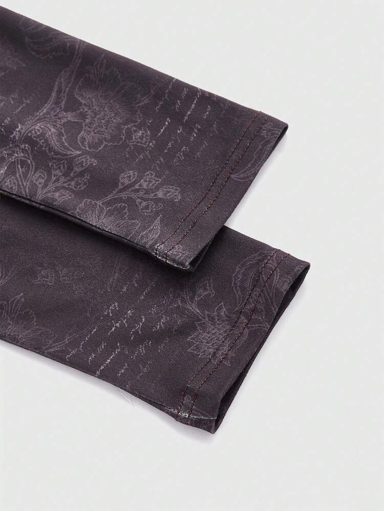 Slogan And Floral Printed Long Sleeve Skinny T-shirt