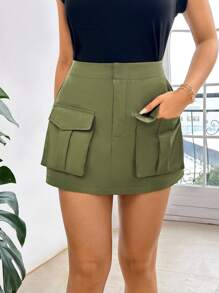 SHEIN Essnce Women'S Utility Shorts - Army Green - View 5
