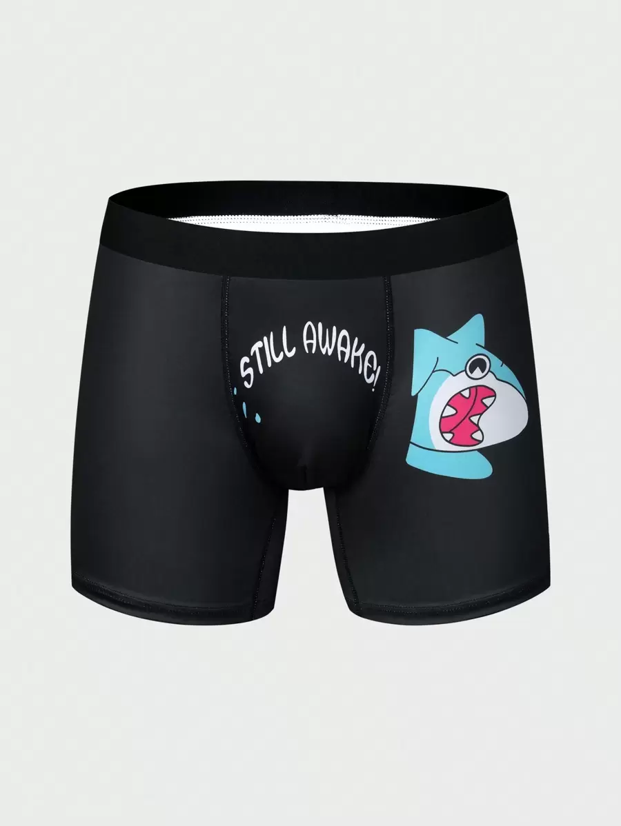 Men'S Cartoon & Letter Pattern Boxer Briefs - Baby Blue - View 1