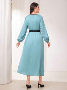 Seusyu Abito da donna in stile arabo con maniche lunghe a lanterna - Blu verde acqua - Visualizzare 2