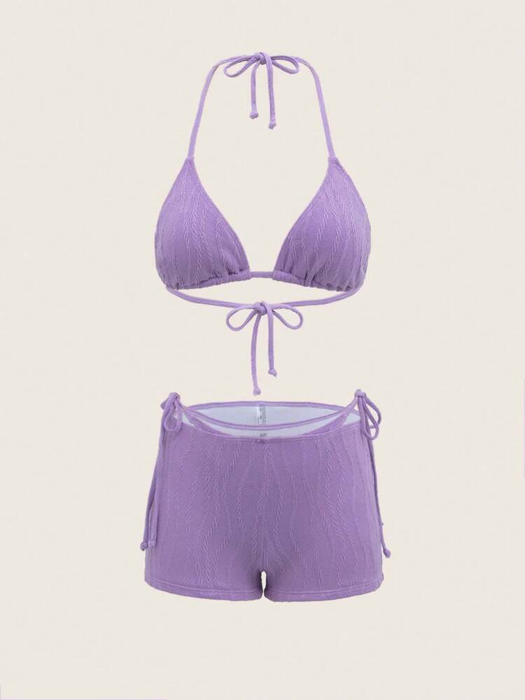 Ladies' Halterneck Strap Separated Bikini Set Summer Beach