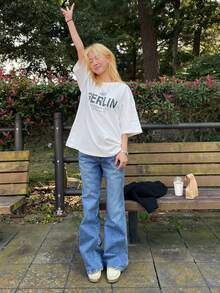 DAZY Của phụ nữ Vòng cổ Lỏng lẻo phù hợp In Áo thun - trắng - Xem 7