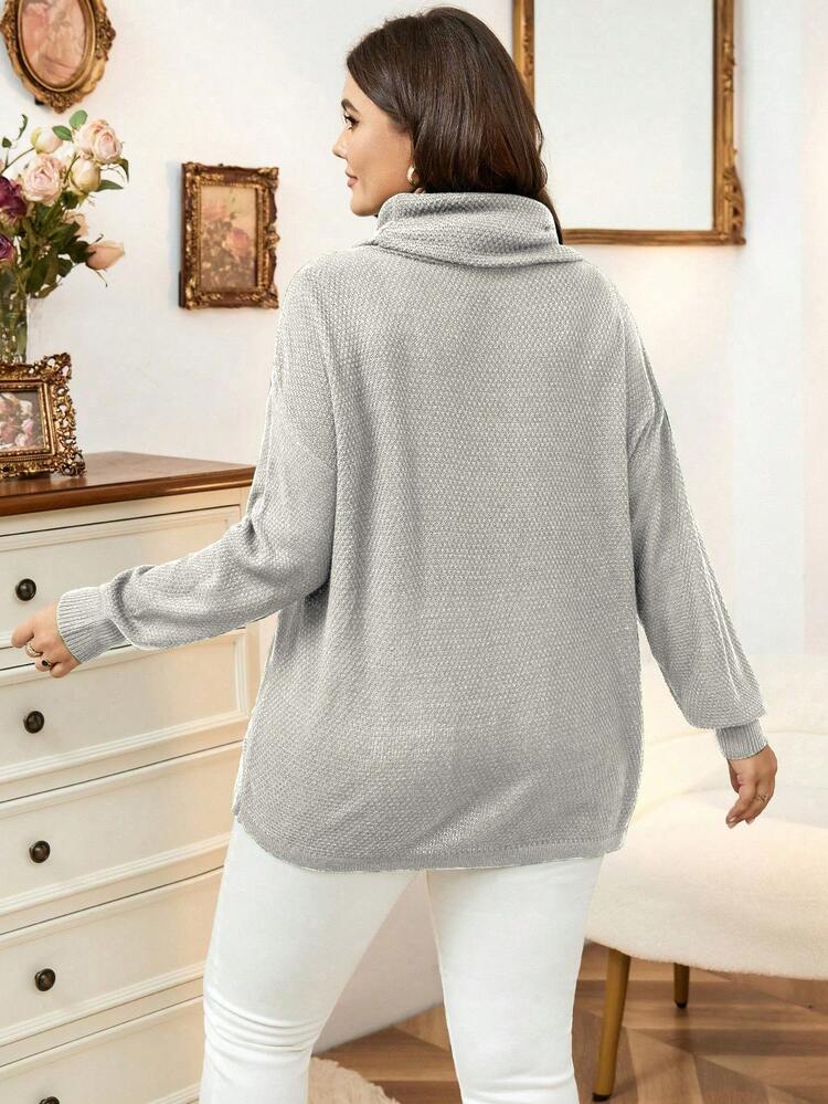 Plus Size Women's High Neck Drop Shoulder Pullover Sweater Knit Pullover Fall Winter
