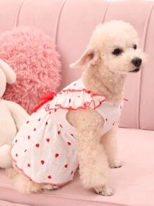 PETSIN Valentine's Day White Formal Dress, Red Heart Princess Dress And Red Bowknot Dog/Cat Apparel For Pet Dressing Up - Red and White - View 5