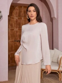SHEIN Essnce 女士圓領長袖襯衫 - 粉色 - 查看 8