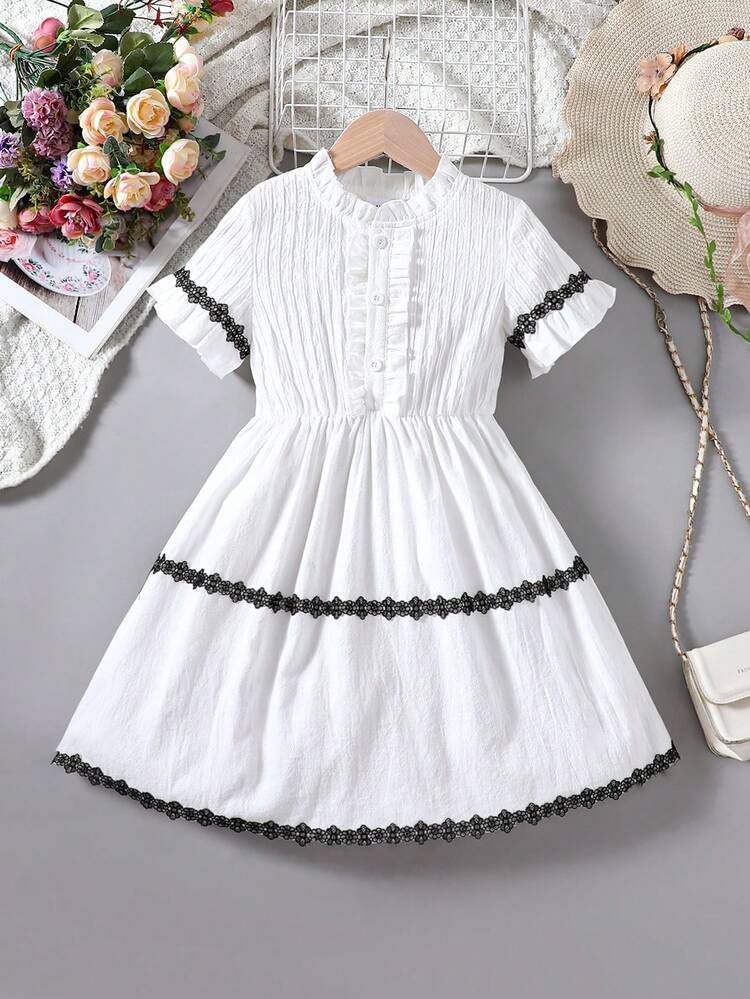 Toddler Girls' Color Block Lace Trimmed Dress