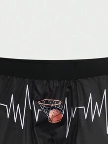 Men'S Basketball Printed Square Leg Underwear - Black - View 4