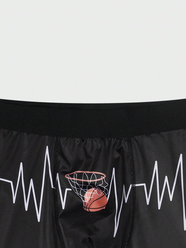 Men'S Basketball Printed Square Leg Underwear - Black - View 4