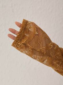 DUSTIN EDWARD Designer Boho Bohemian Women's Lace Pants, For Holiday, Vacation, Spring, Festival, Ibiza Fits - Brown - View 5