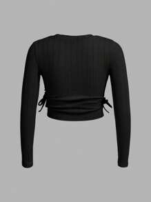 SHEIN Áo thun dệt kim ngắn tay có gân màu trơn dành cho nữ sinh Tween (3 gói) có đường viền cổ tròn - Màu xanh Cadet - Xem 8