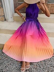 Breezaya Ombre Pleated Belted Halterneck Dress - Multicolor - View 5