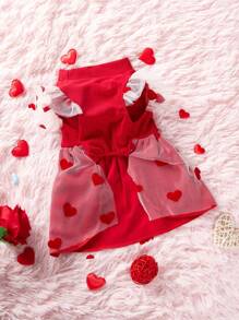 PETSIN 情人節紅色網紗心形寵物連衣裙