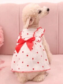 PETSIN Valentine's Day White Formal Dress, Red Heart Princess Dress And Red Bowknot Dog/Cat Apparel For Pet Dressing Up - Red and White - View 2