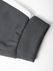 Manfinity Homme Nam Khối màu Thêu Chữ Dây rút Hoodie Và Quần thể thao Bộ - Màu xám đen - Xem 5