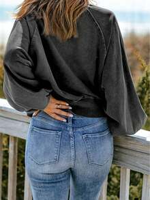 閃亮瑪蒂葛拉特半扣拉根袖運動衫,綁蝴蝶結圖形 - 彩色 - 查看 2