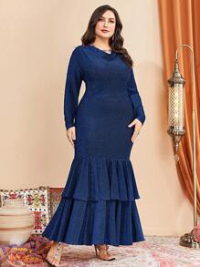 Modelyn Plus Size Cowl Neck Fish Tail Hem Dress Without Waist Belt