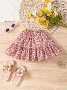 Young Girl Woven Loose-Fit Casual Skirt With Floral Print - Baby Pink - View 2