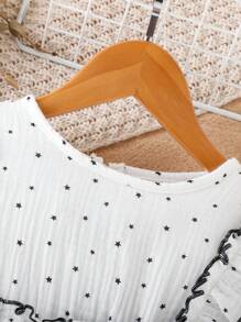 夏季寶寶女孩甜美拼色荷葉邊連襯袜裝 - 黑色 - 查看 4