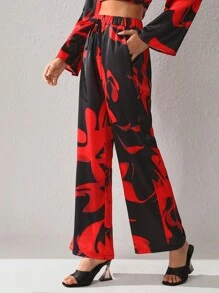 S Essence Drawstring Waist Satin Wide Leg Pants - Multicolor - View 3
