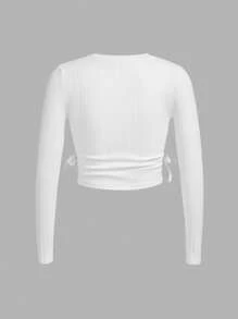 SHEIN Áo thun dệt kim ngắn tay có gân màu trơn dành cho nữ sinh Tween (3 gói) có đường viền cổ tròn - Màu xanh Cadet - Xem 6