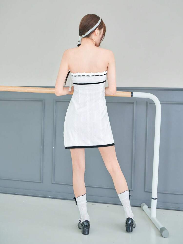 Balletcore Bow Kawaii  Ribbon Lace  Tube Dress White Dress Summer Valentines Clothes