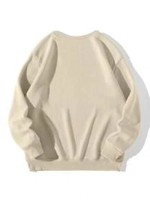 SHEIN EZwear Women's Letter & Bear Printed Round Neck Sweatshirt - Beige - View 2