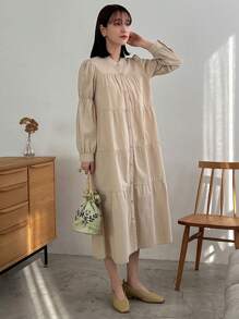 FRIFUL Women's Lotus Leaf Sleeve Babydoll Dress - Khaki - View 5