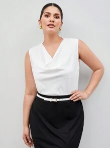 BizChic Chemise À Col Drapé De Couleur Unie De Grande Taille - Blanc - Voir 8