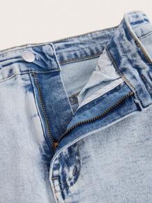 SHEIN ICON 彈性牛仔毛邊下擺半身裙 - 淺色水洗藍 - 查看 3