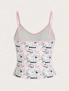 SHEIN Women's Sleeveless Tank Top With Letter & Butterfly Print, Suitable For Four Seasons - Pink - View 2