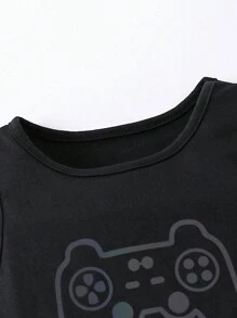 Young Boy's Reflective Game Console Print Vest And Distressed Denim Shorts Set - Black - View 3