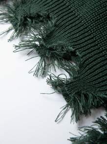 Manfinity Roughcore Men's Distressed Sweater With Letter Embroidery - Dark Green - View 4