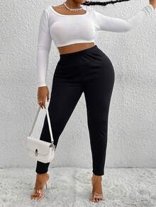 Flirla Plus Size Women'S Solid Color Thermal Leggings - Black - View 4