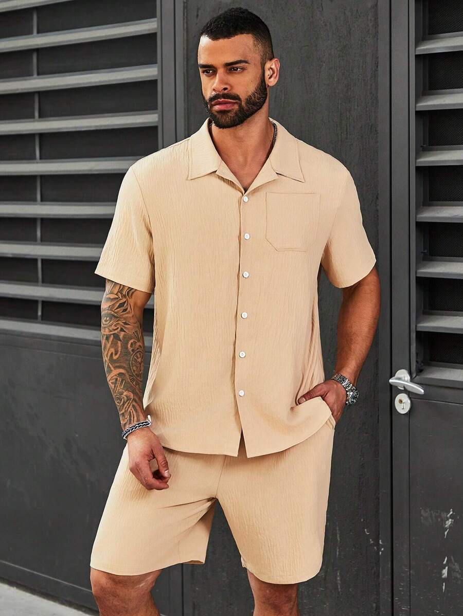 Manfinity Homme Two-Piece Set Of Men'S Plus Size Solid Color Casual Apparel